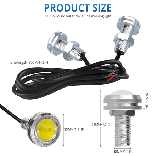 4Pcs 23mm COB DC 12V Eagle Eye LED Car Fog DRL Daytime Running Light Car ATV Camper Trunk Motorcycle Marker Lights Lamp Tail Reverse Fog Light Signal Lamp (White) - color: White