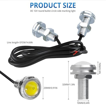 4Pcs 23mm COB DC 12V Eagle Eye LED Car Fog DRL Daytime Running Light Car ATV Camper Trunk Motorcycle Marker Lights Lamp Tail Reverse Fog Light Signal Lamp (White) - color: White