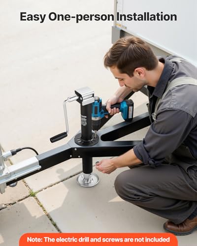 VEVOR 5000 lbs A-Frame Trailer Jack, 15-Inch Vertical Travel, Trailer Lift Jack with Adjustable 7-Level Drop Leg & Drill Socket, Cordless Drill Compatible, Suitable for RV, Utility, Yacht Trailers - size: 5000 lbs (25 inch Stroke)