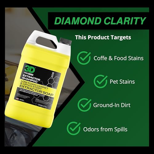 3D Extractor Carpet Cleaner Shampoo for Machine Use - Upholstery Cleaner, Stain Remover & Odor Eliminator - Low Foam, No Residue Formula 1 Gallon - size: 128 Fl Oz (Pack of 1)