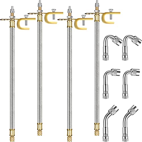 Hotop 4 Pieces Valve Stem Extension Stainless Steel Braided Extenders, 6 Pieces 45 90 135 Degree Brass Extenders for Cars Trucks Motorhome Trailer Rv Trailer Vehicle(12 Inch,Silver) - size: 12 Inch