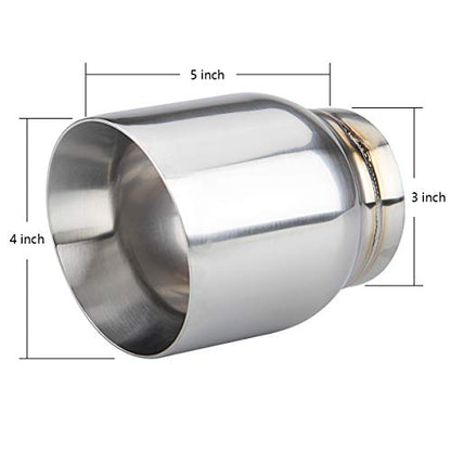 LCGP 3" Inlet Universal Exhaust Tip, 4" Outlet - 5" Long, Stainless Steel Double Wall Angle Cut - size: 3“x4"x5", style: Polished