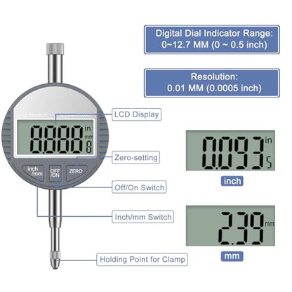 HDLNKAK Digital Dial Indicator Bore Gauge Set (0.7"-6"/0.0005") - Black - color: Black