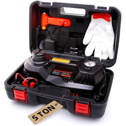 STANDTALL Electric Car Jack 5 Ton 12V Hydraulic Jack, Built-in Inflator - color: Black