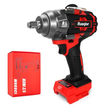 Cordless Impact Wrench 1/2" Compatible with Milwaukee 18V Battery - color: Red 1360n 1/2in
