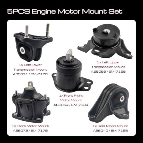 5PCS Engine Motor and Transmission Mount Set Compatible with Honda Accord - size: 2013-2017 Accord 2.4L