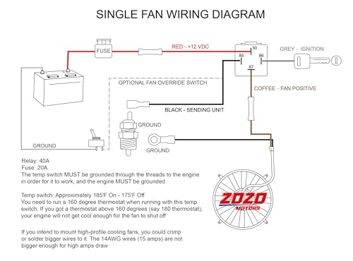 Electric Fan Wiring Kit Electric Fan Relay Kit with Thermostat Radiator Fan Sensor Switch Electric Cooling Fan Thermostat Kit Temperature Sensor Switch 185 On 175 Off, 40 AMP Waterproof Relay Kit