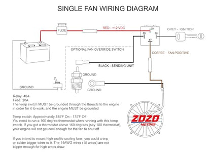 Electric Fan Wiring Kit Electric Fan Relay Kit with Thermostat Radiator Fan Sensor Switch Electric Cooling Fan Thermostat Kit Temperature Sensor Switch 185 On 175 Off, 40 AMP Waterproof Relay Kit