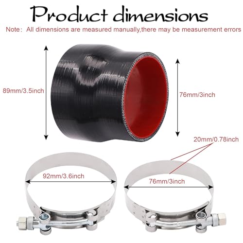 Silicone Coupler ID 3 to 3.5 inch Straight Reducer Hose 4-Ply - size: ID 3-3.5"
