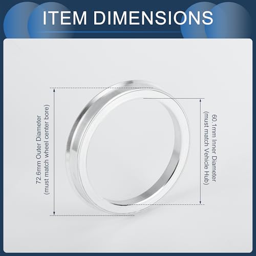 Hub Centric Rings, 60.1mm ID to 72.6mm OD Vehicle Wheel Hubrings Aluminum Alloy, 4 Pcs - size: 60.1mm to 72.6mm