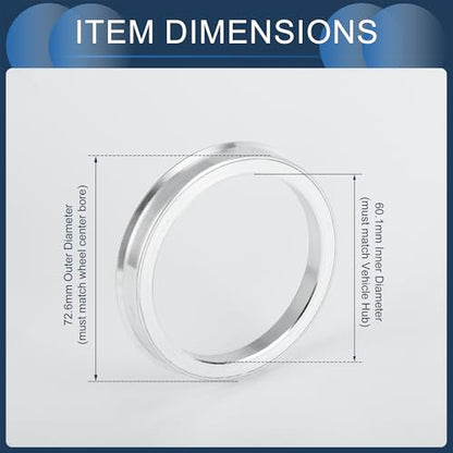 Hub Centric Rings, 60.1mm ID to 72.6mm OD Vehicle Wheel Hubrings Aluminum Alloy, 4 Pcs - size: 60.1mm to 72.6mm