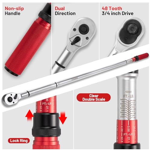 3/4 Inch Torque Wrench, 48 Tooth Torque Wrench 3/4 Drive 160-840FT.LB/217-1139N.M with a Solid Storage Case - size: 3/4''-800FT.LB