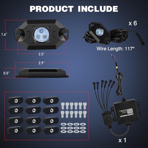 Nilight RGB LED Rock Lights Kit 6PCS Bluetooth App Control Multicolor - color: RGB 3LED w/Magnetic base, size: 6 Pods
