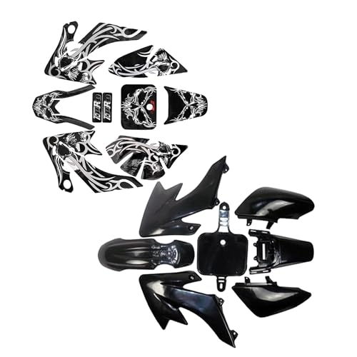 Pit Dirt Bike Plastic Fender Fairing Kit + Graphic Decal Stickers for CRF50 XR50 CRF50F XR50R 50cc 70cc 90cc 110cc 125cc SDG SSR Baja DR49 Coolster Taotao Pitster Pro Dirt Bike Body Plastics (Black)