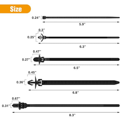 GOOACC Push Mount Cable Zip Ties Heavy Duty Nylon 5 Popular Sizes - color: 160pcs Push Mount Cable Zip Tie-5 Sizes