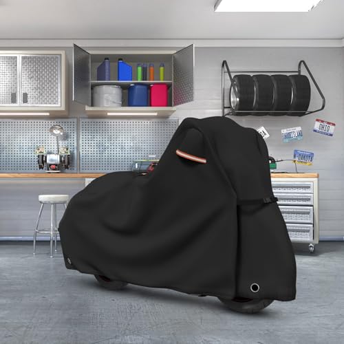 Roasivi Motorcycle Covers Waterproof Outdoor Storage for Harley Davidson Touring Models Heavy Duty Cover for General Motorcycle 110" L x 45" W x 59" H Black - size: 110" L x 45" W x 59" H