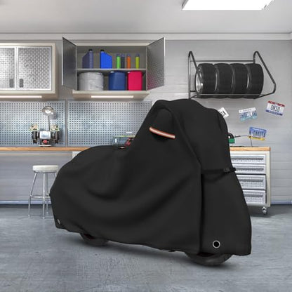 Roasivi Motorcycle Covers Waterproof Outdoor Storage for Harley Davidson Touring Models Heavy Duty Cover for General Motorcycle 110" L x 45" W x 59" H Black - size: 110" L x 45" W x 59" H