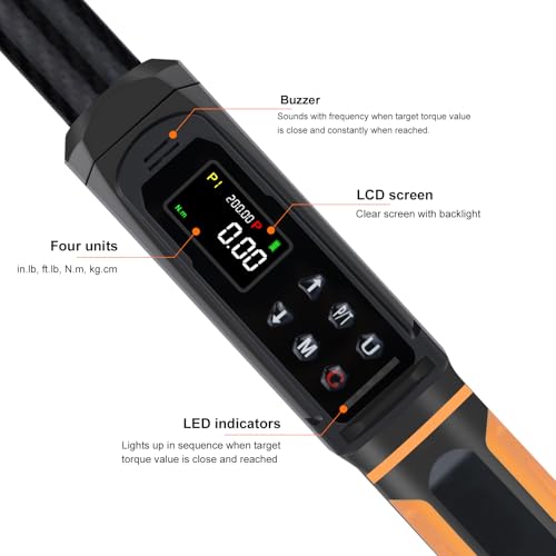 Uharbour Carbon Fiber 1/2" Digital Torque Wrench 2.2-147.5 Ft.lb - size: 1/2" Drive 3-200 Nm (Carbon Fiber)