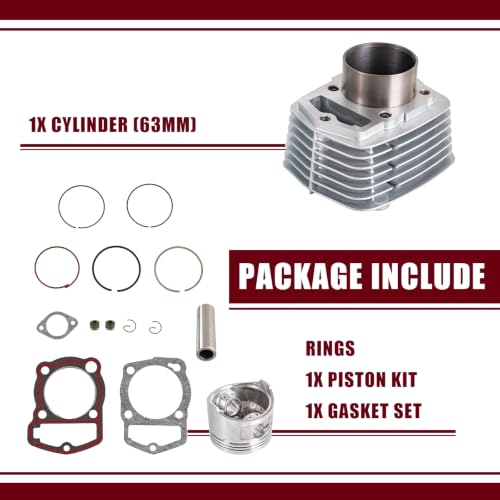 Engine Top End Rebuild Kit 63mm Cylinder Piston Gasket Replacement for Honda XR200R 1981–2002 XR200 1980–1984 XL200R TLR200