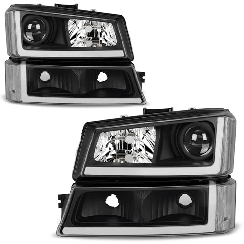 AUTOSAVER88 LED DRL Projector Headlights Compatible with 03-06 Silverado - color: LED Projector - Black/Clear/Clear