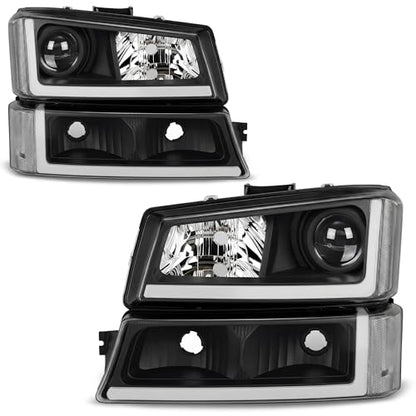 AUTOSAVER88 LED DRL Projector Headlights Compatible with 03-06 Silverado - color: LED Projector - Black/Clear/Clear
