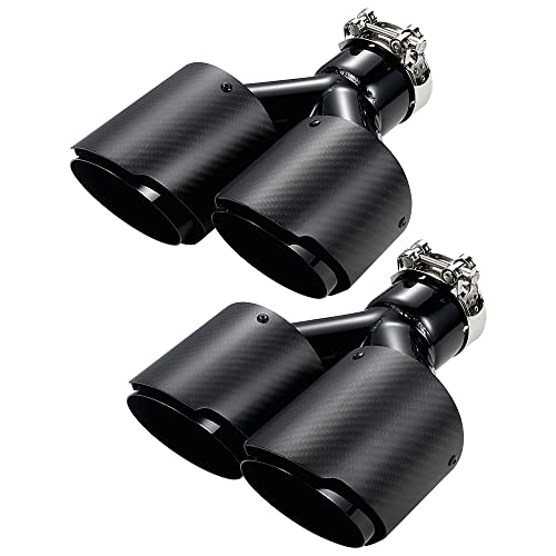 A-KARCK Carbon Fiber Exhaust Tip 3" Inlet to Dual 3.5" Outlet, High Temperature Resistance 9.8" Long Stainless Steel Tailpipe tip, Set of 2 - size: 3.0ID To 3.5OD