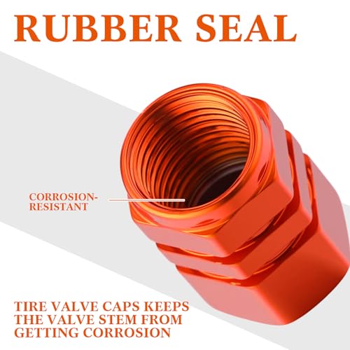 Tallew 50 Pcs Tire Valve Stem Caps Metal Aluminum Tire Caps, Orange - color: Orange