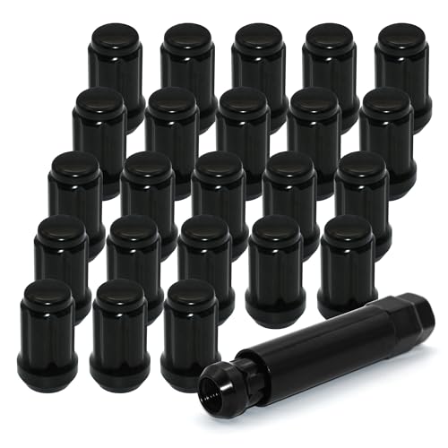 24 PCS 1/2-20 Black Lug Nuts, 1.35" Tall Hex Trailer Lug Nuts, 60 Degree Conical Cone Seat with Socket Key, Wheel Lugnuts Compatible with Jeep Cherokee 1984-2001, Jeep Wrangler JK 1987-2018 - color: Black, 24pcs+1 Point Spline, size: M12.7x1.27