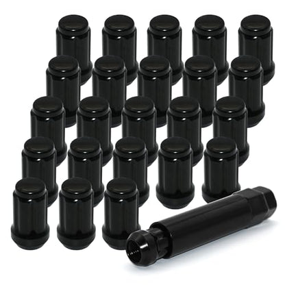 24 PCS 1/2-20 Black Lug Nuts, 1.35" Tall Hex Trailer Lug Nuts, 60 Degree Conical Cone Seat with Socket Key, Wheel Lugnuts Compatible with Jeep Cherokee 1984-2001, Jeep Wrangler JK 1987-2018 - color: Black, 24pcs+1 Point Spline, size: M12.7x1.27