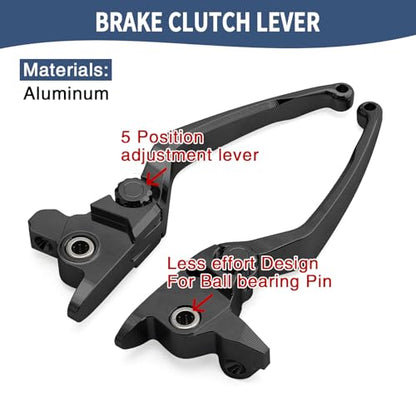 Motorcycle Levers Brake Clutch Handle Lever Adjustable Fit for Harley 2017-2020 Touring Road King Electra Glide Road Glide Street Glide 2019-2020 Trike Tri Glide Freewheeler (Short, Black) - color: Black