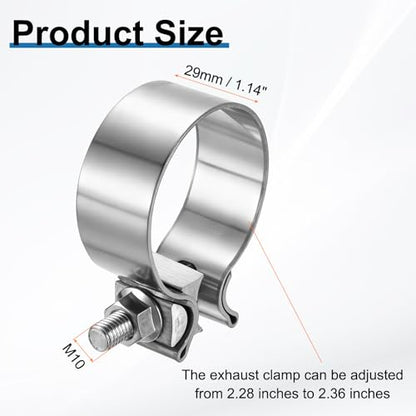 HARFINGTON 410 Stainless Steel Exhaust Clamp 2.36" Butt Joint Narrow Band Muffler Seal Exhaust Narrow Lap Butt Clamps for Pipes Mufflers Converters System Repair, Silver - size: Range 60-68 mm, Band Width 29mm