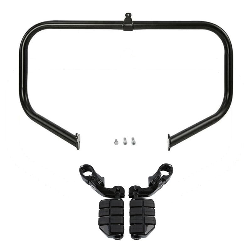 TCT-MOTORPARTS 1 1/4" Black Highway Engine Crash Bar + Footpegs Fit For Harley Touring Road Street Electra Glide Ultra FLHT FLHX FLHR Road King 2009-2024 - color: Black Engine Crash Bar+Footpegs #1