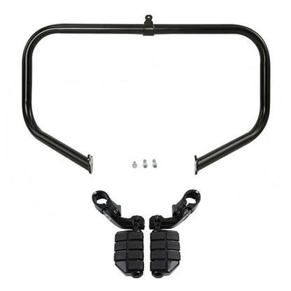 TCT-MOTORPARTS 1 1/4" Black Highway Engine Crash Bar + Footpegs Fit For Harley Touring Road Street Electra Glide Ultra FLHT FLHX FLHR Road King 2009-2024 - color: Black Engine Crash Bar+Footpegs #1