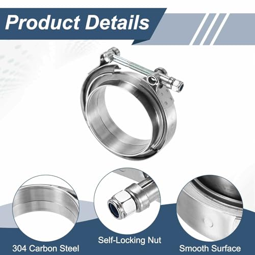 HARFINGTON V Band Clamp with Flange, 304 Stainless Steel, 3.5 Inch, Silver - size: 3.5 Inch