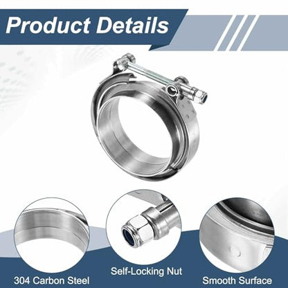 HARFINGTON V Band Clamp with Flange, 304 Stainless Steel, 3.5 Inch, Silver - size: 3.5 Inch
