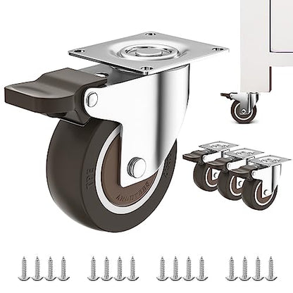 2" Caster Wheels Set of 4, Furniture Casters with Brake, No Noise Locking Rubber Castors, Plate Swivel Small Caster Wheels, Suitable for Workbench, Table,Cart - style: 2 " With brakes