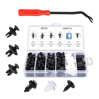 100PCS Car Bumper Retainer Clip with Fastener Remover - size: 100PCS&1Tool