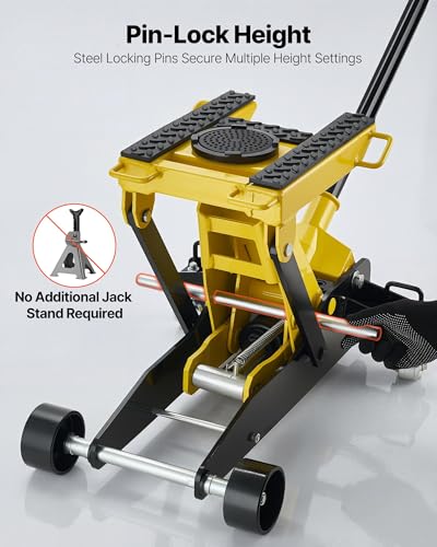 VEVOR Low Profile Floor Jack, 2 Ton (4409 lbs) Capacity, Steel Racing Floor Jack with Single Piston Quick Lift Pump, Hydraulic Trolley Car Lift for Cars, Motorcycles, ATVs, Lifting Range 5.7"-17"