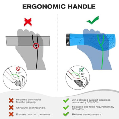GXCROR Bike Grips,Ergonomic Bicycle Handlebars Grips Shock Absorbing Dual-Density Silicone,Universal 22.2mm Fit with 3D Non-Slip Pattern,Scooter Grips - color: Blue