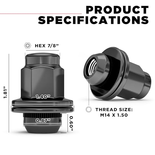 White Knight M14 x 1.50 Thread Lug Nut for Toyota Land Cruiser/Sequoia/Tundra, Lexus LX570 / LX470, Solid Piece (Black Chrome) Factory Style Duplex Long Mag with Washer, 5309DLBK-24AM (24 Pack) - color: Black, style: 24 Pack