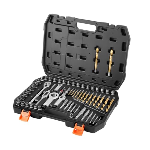 VEVOR 63-Piece Bolt Extractor Kit & Screw Extractor Set, Lug Nut Removal Tool with Left Hand Drill Bit Set, Nut Splitters, Taps & Tap Wrench, Ratchet, Adapters for Removing Rounded, Broken, Stripped - size: 63 PCS