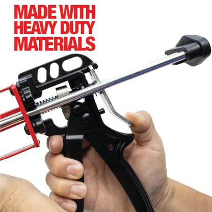 LAUCO Dual Cartridge Epoxy Gun 200 ml – Manual 1:1 and 2:1 Adhesive Applicator for Panel Bonding, Structural Epoxy, Fillers, and Plastic Repair (33093) - color: Red