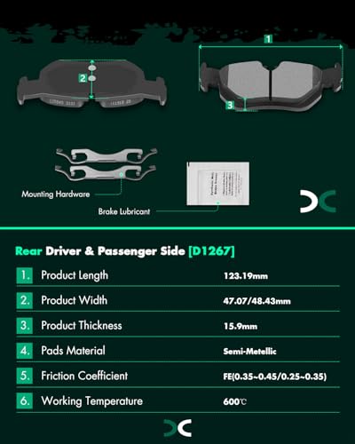 D918 D1267 SCITOO Front Rear Brake Pads Sets Semi-Metal 8pcs - size: Front-D918 & Rear-D1267