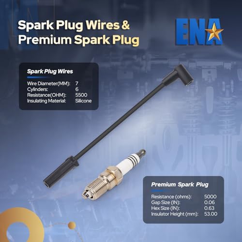 ENA Set of 6 Spark Plug with Wire Set 3.8L Compatible with Buick Chevy Pontiac Allure LaCrosse Lucerne Regal Impala Monte Carlo Grand Prix Replacement for 35-6325 3144 3951