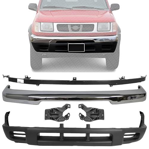 Front Bumper + Valance + Filler Primed + Brackets Right Passenger & Left Driver Side Direct Replacement Compatible With 1998-2000 Nissan Frontier NI1087118 NI1002132 NI1095119