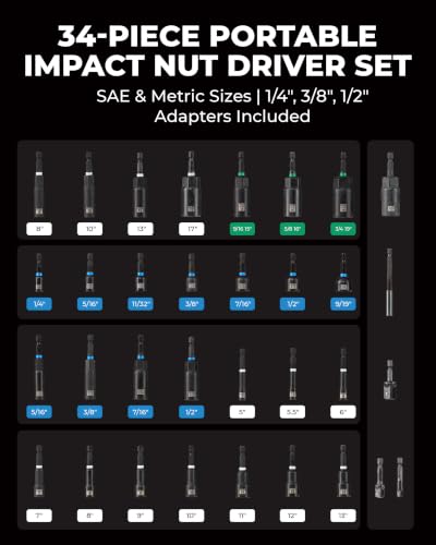 toolant Magnetic Nut Driver Set, 34-Piece - style: 34pcs assorted