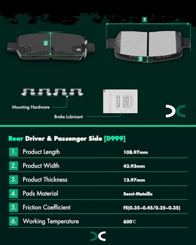 SCITOO D1159 D999 8pcs Brake Pads Set For Chevrolet For Impala 2011-2013 - size: Front-D1159 & Rear-D999
