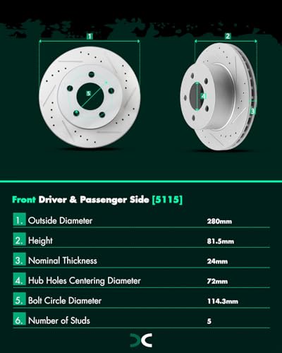 SCITOO Front Brake Kits Drill & Slotted Brakes Rotor Brakes Pads:5115;D477 - size: Front 5115 + D477 [2+4PCS]