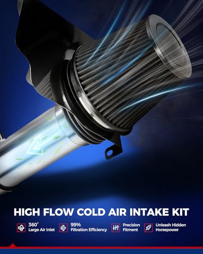 KAX 3.5" Cold Air Intake Kit for 2014-2018 GMC Sierra 1500 5.3/6.2L - color: Black, size: 2014-2018 Chevrolet Silverado 1500 5.3/6.2L