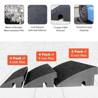 4 Pack 4" inch Rise Driveway Curb Ramps, 17"(L) x 9"(W) x 4"(H) Loading Ramps for Car, Pickup, Motorcycle, Truck, Heavy-Duty Rubber Kerb Ramps 6000 LBS Load Capacity (4" Rise - 4Pack) - size: 4" Rise - 4Pack